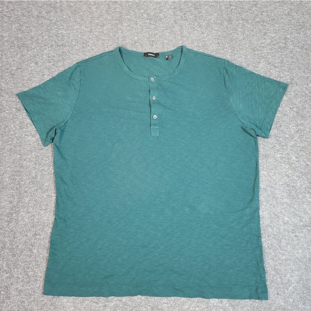Theory Mens Regular Fit Slub Henley T-Shirt Size XL Green Short Sleeve